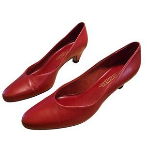 Naturalizer Red Leather Low Heel Pumps Size 8 Narrow Width Vintage